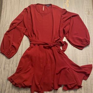 Maroon dress flowy bottom long sleeve with tie around